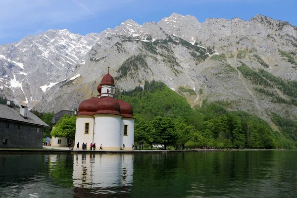 stock image St Bartholomew's Church on the shore of the Konigssee lake Schonau am Konigsee, Germany