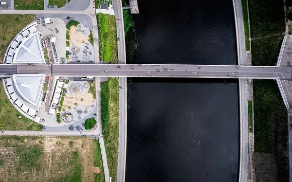Letecký Snímek Bílého Mostu Přes Řeku Neris Vilniusu Litva — Stock fotografie