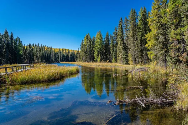 Saskatchewan, Kanada 'da Prens Albert Ulusal Parkı' nda güzel bir göl manzarası.