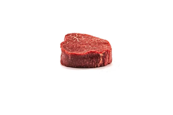 Piece Raw Beef Steal Isolated White Background Copysoace — Stock Photo, Image
