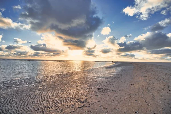 Lindo Pôr Sol Blavand Beach Dinamarca — Fotografia de Stock