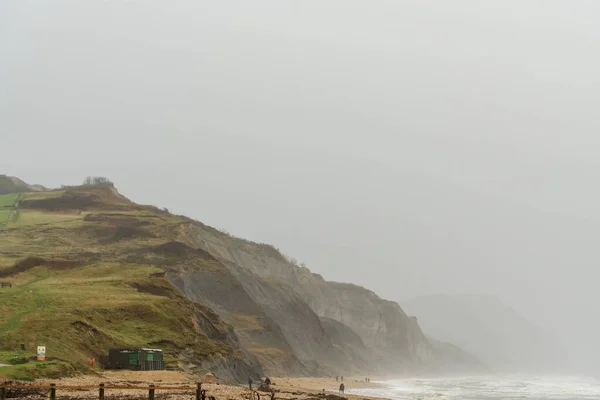 Charmouth Beach Dorset Reino Unido Durante Uma Tempestade Chuva — Fotografia de Stock