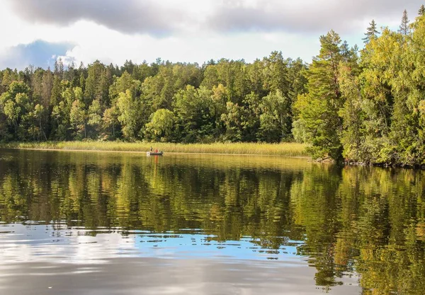 Uma Bela Vista Lago Durante Outono Dia Sombrio Fjallnora Suécia — Fotografia de Stock