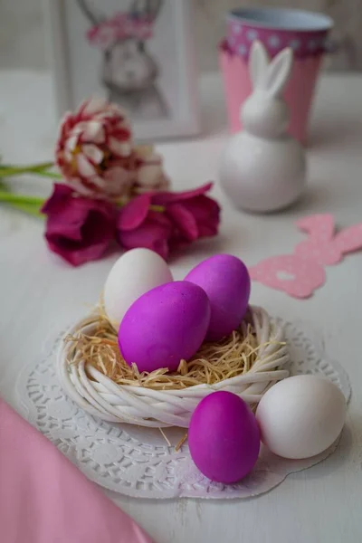 Uma Visão Close Ovos Lindamente Coloridos Para Uma Celebração Páscoa — Fotografia de Stock