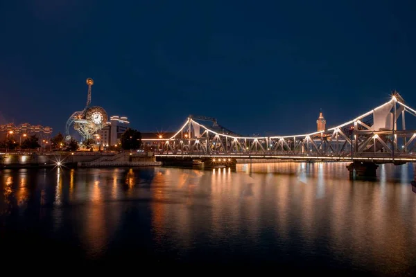 Uma Visão Noturna Ponte Libertação Pelo Rio Haihe Praça Bell — Fotografia de Stock