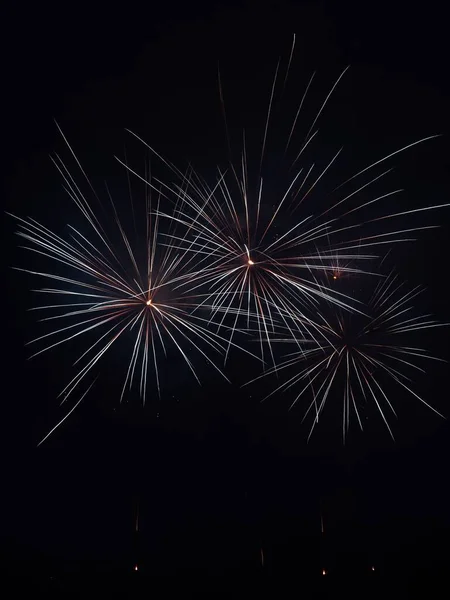 Fogos Artifício Vibrantes Brilhantes Contra Céu Negro — Fotografia de Stock
