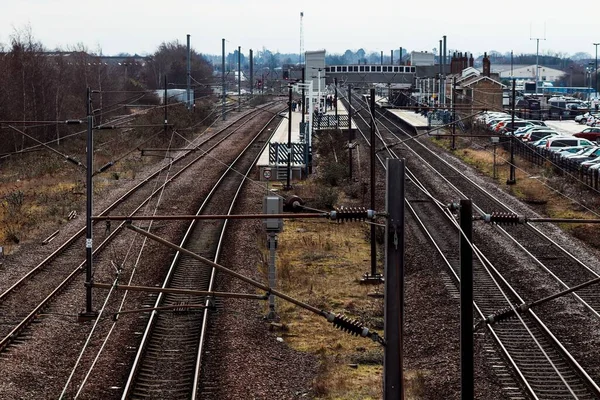 High Angle Shot Empty Railroads Station Cold Gloomy Day — Stock Photo, Image
