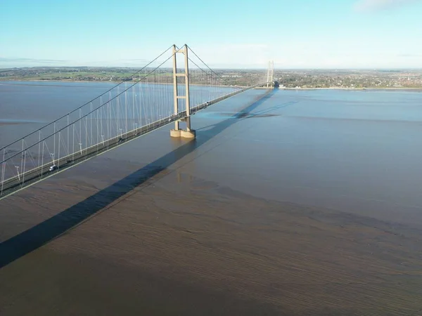 Aerial Shot Humber Bridge Tidal Rivers Ouse Trent England — Stock Photo, Image