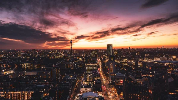 Fiery London Sunset Euston Drone — Stock Photo, Image
