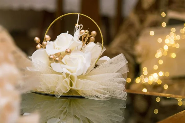 Acordo Com Flores Decorativas Casamento Uma Mesa — Fotografia de Stock