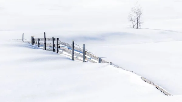 Una Cerca Madera Que Sobresale Nieve Profunda Invierno —  Fotos de Stock