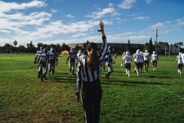 American Football Referee Standing Field Watching Game — Stock Photo, Image