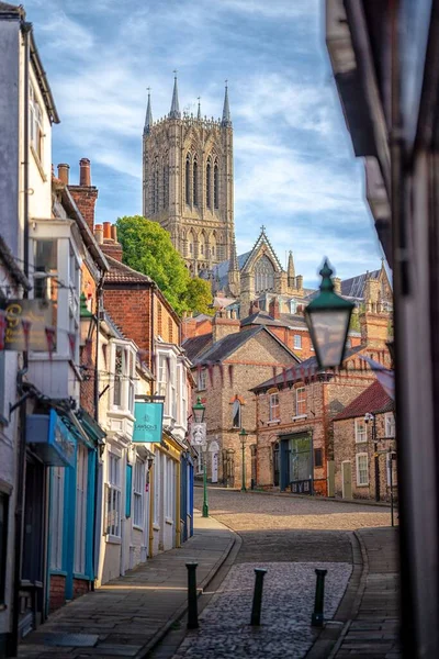 Vertical View Lincoln Cathedral City Buildings Sunny Day — Stock Photo, Image
