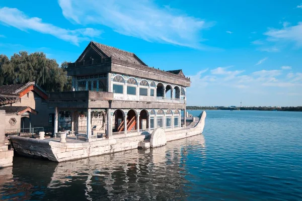 Сценарий Мраморной Лодки Павильон Территории Летнего Дворца Пекине Китай — стоковое фото