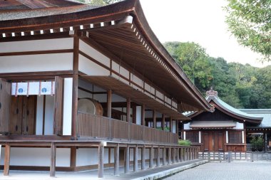 Japonya 'nın Osaka kentindeki güzel bir tapınağın yakın çekimi.