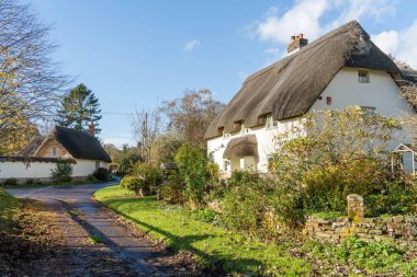 Pretty thatched cottages in the village of Tarrant Monkton, Dorset, England, UK, in Autumn. clipart