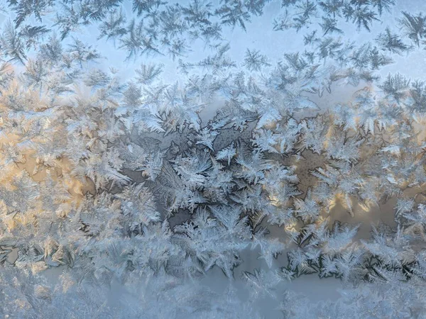 Fondo Pantalla Una Ventana Congelada Con Copos Nieve — Foto de Stock