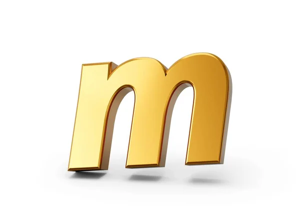 一个金色字母M的3D渲染 阴影与白色背景隔离 — 图库照片