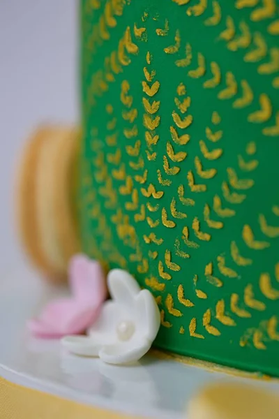 Widok Bliska Piękny Zielony Kolor Tort — Zdjęcie stockowe