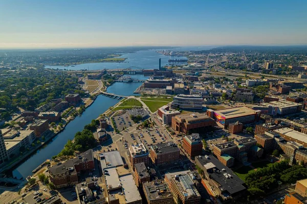 Una Vista Aérea Del Río Providence Paisaje Urbano Providence Rhode — Foto de Stock