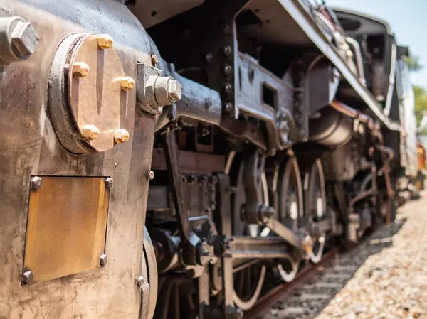 Närbild Detaljer Ett Tåg Järnvägen — Stockfoto