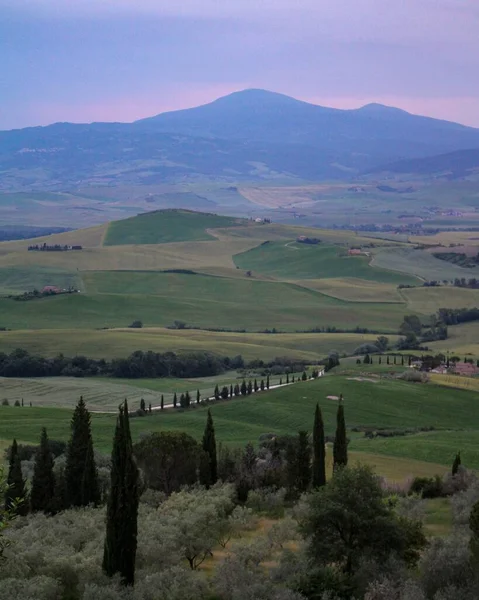 Pionowe Ujęcie Pięknego Górskiego Krajobrazu San Quirico Orcia Toskania Włochy — Zdjęcie stockowe