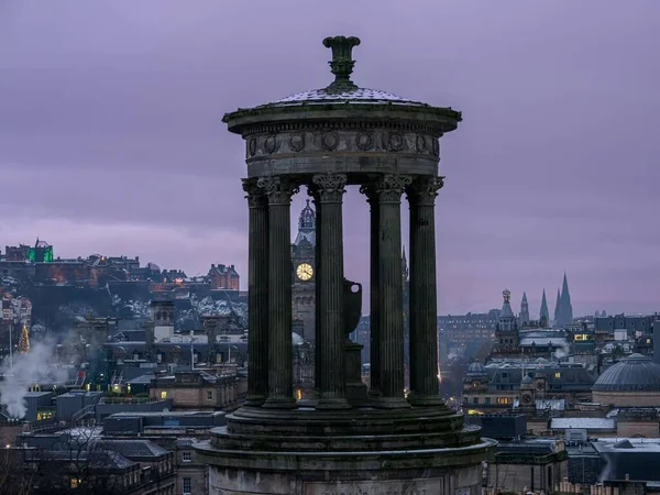 Het Dugald Stewart Monument Edinburgh Schotland Tegen Zonsondergang — Stockfoto