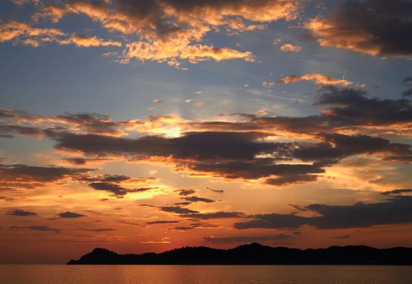 Panoramic Natural View Fiery Orange Sunset Sky — Stock Photo, Image