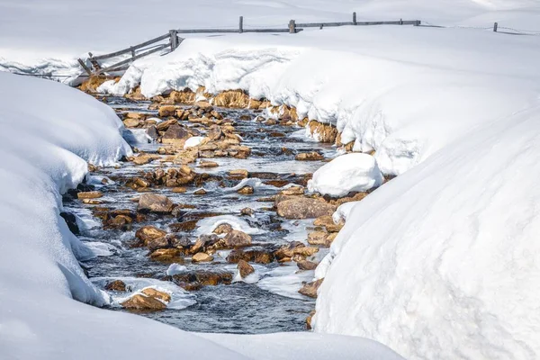 Una Hermosa Toma Arroyo Alpino Con Muchas Piedras Que Fluyen — Foto de Stock