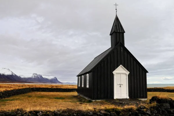 Vzdušný Pohled Černý Kostel Budakirkja Islandu — Stock fotografie
