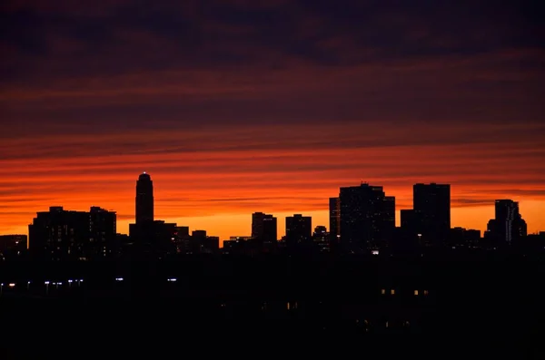 Skyline Van Houston Texas Bij Zonsondergang — Stockfoto