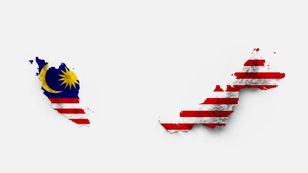 マレーシア地図フラッグシェードリリーフカラー高さ地図白背景 3Dイラスト — ストック写真