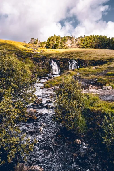 Pionowe Ujęcie Małego Wodospadu Zielonym Lesie Ilse Skye Szkocja Pod — Zdjęcie stockowe