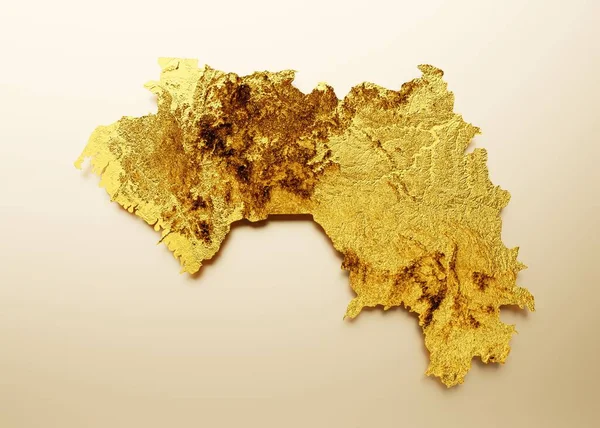 Mapa Gwinei Złoty Metal Kolor Wysokość Mapa Białym Tle Ilustracja — Zdjęcie stockowe