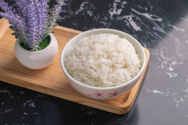 Mangkuk Nasi Dengan Pot Kecil Papan Kayu — Stok Foto