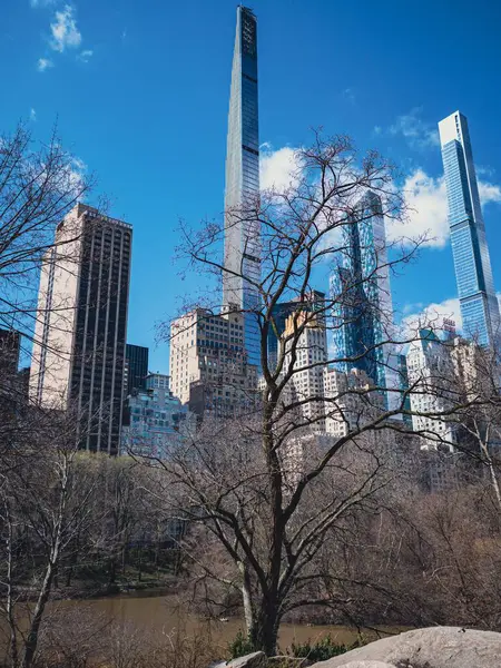 Eine Vertikale Aufnahme Der Hohen Wolkenkratzer New York — Stockfoto