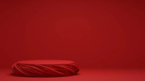 Stojak Reklamę Produktu Czerwonym Tle Świątecznym Przestrzenią Kopiowania — Zdjęcie stockowe