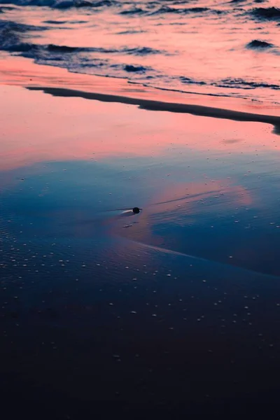 Eine Vertikale Aufnahme Einer Meereslandschaft Unter Rosa Und Blauen Wolken — Stockfoto