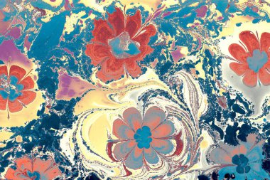 Ebru 'nun soyut kapak resmi. Çiçek Ebru mermer desen arka plan tasarımı.