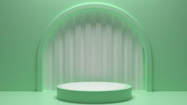 Açık yeşil bir podyum standı ve bir ürünü göstermek için bir kaide görüntüsü