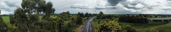 Panoramic Shot Road Surrounded Trees Beautiful Nature Sky Clouds — Stock Photo, Image