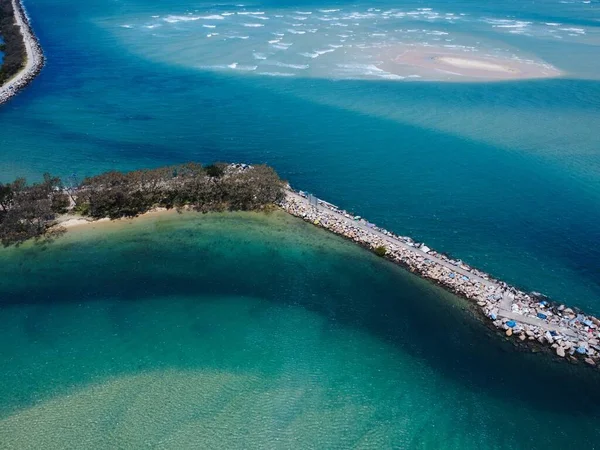 Drone View Green Coastline Azure Sea — Stock Photo, Image