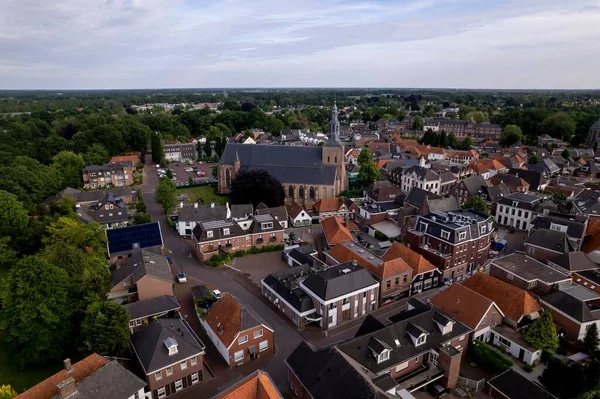 Luftaufnahme Der Historischen Holländischen Stadt Groenlo Mit Der Kirche Saint — Stockfoto