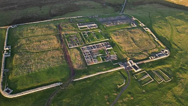 Aerial View Remains Auxiliary Fort Hadrian Wall Housesteads Roman Fort — Stock Photo, Image