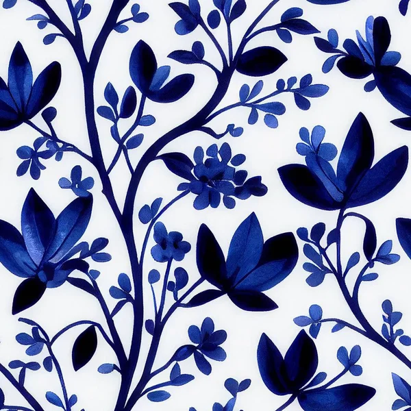 An AI-generated blue and white floral pattern.