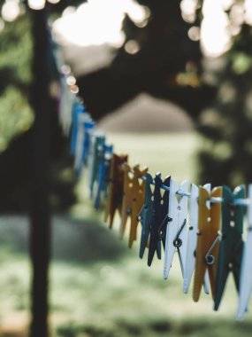 Renkli mandalların dikey odak noktası. Bahçedeki bir ipte asılı.