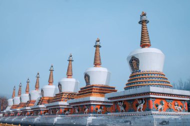 Qinghai Çin 'deki Kumbum Manastırı' nın (Ta 'er Temple) tepesine yakın çekim.