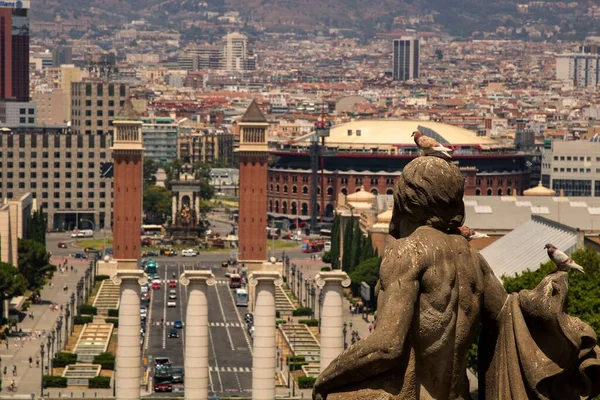 Wysokim Kątem Strzał Nad Pięknym Miastem Barcelona Ciągu Dnia — Zdjęcie stockowe