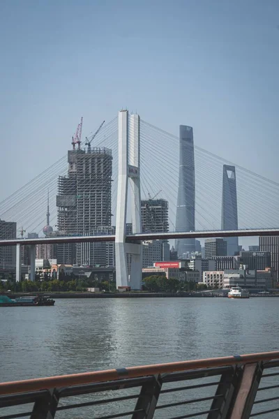 Vertical Tourist Attraction Nanpu Bridge Shanghai China Blue Sky — Stock Photo, Image