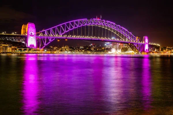 Puente Del Puerto Sydney Sobre Agua Por Noche — Foto de Stock